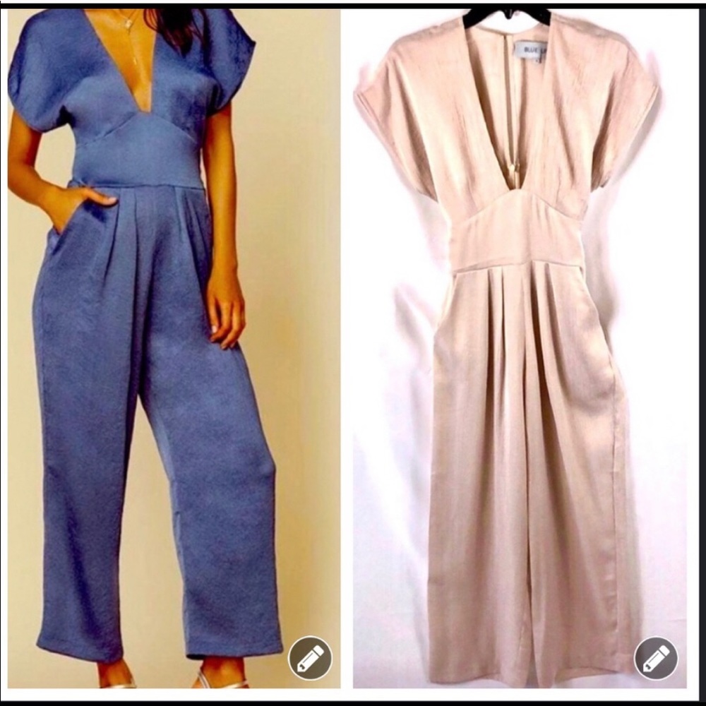 Planet Blue/Blue Life 🌎 jumpsuit cream wide leg Size S NWOT